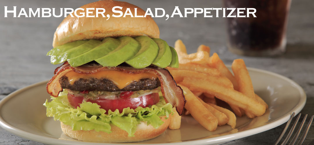 Hamburger, Salad, Appetizer